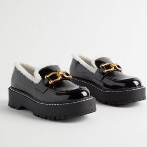 Shearling Trim Black Loafer